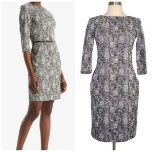 MM Lafleur Black White Etsuko Crackle Sheath Dress